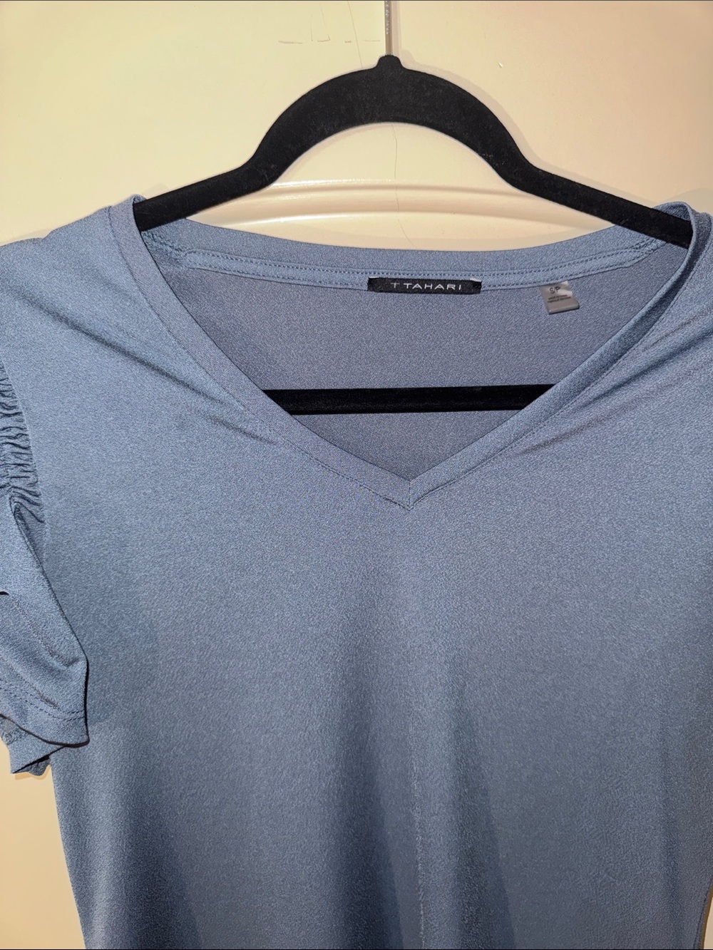 Tahari Dusty Blue V-Neck Ruched Short Sleeve Top S - Picture 6 of 8